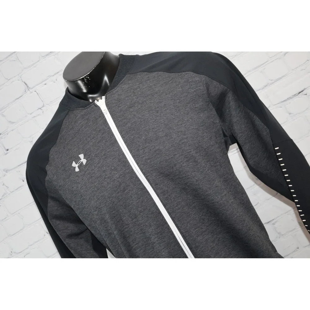 Under Armour Full Zip Jacket Mens XLT Tall Gray Black ColdGear Bomber Track